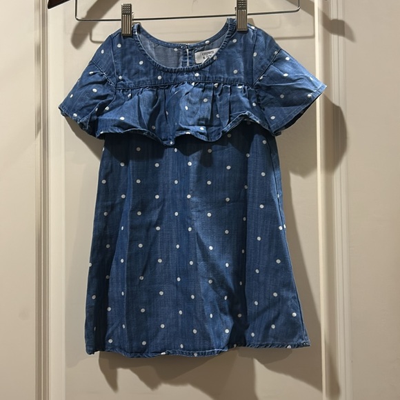 NWOT Crown & Ivy polka dot denim Chambray ruffle short trumpet sleeves Dress  3T - Picture 1 of 8
